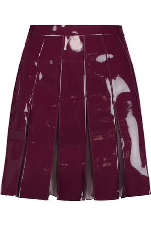 VALENTINO Pleated patent-faux leather mini skirt