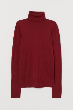 Fine-knit Turtleneck Sweater - Red