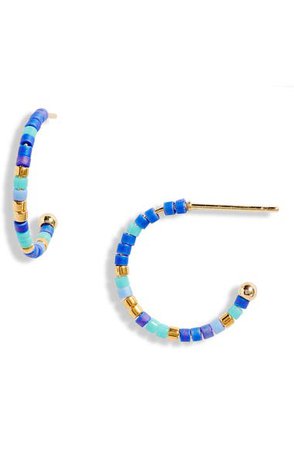 Estella Bartlett Sea Blue Beaded Hoop Earrings | Nordstrom