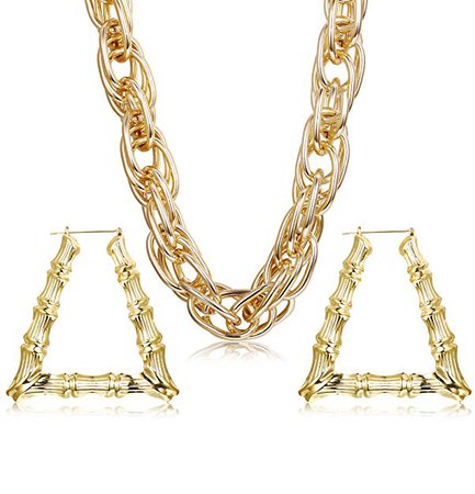 Amazon.com: Hanpabum Gold Plated Chunky Rope Chain Necklace and Large Hollow Casting Triangle Bamboo Hoop Earrings Set for Men Women Costume Jewelry Punk Hip Hop Rapper Style : Jewelry
