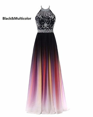 Halter Beaded Gradient Prom Dresses With Long Chiffon Plus Size Ombre Evening Party Gowns Sequins Prom Dress Vestido Longo | Wish