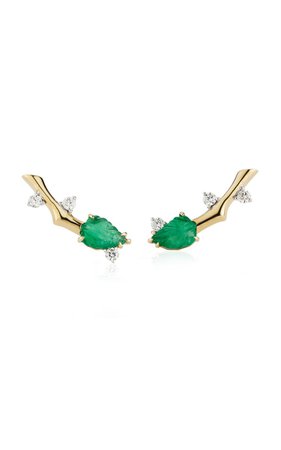 Branch Emerald 18k Gold Ear Climbers By Renna | Moda Operandi