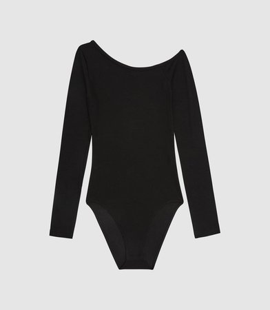Jessie Black Ribbed-Knit Bodysuit – REISS