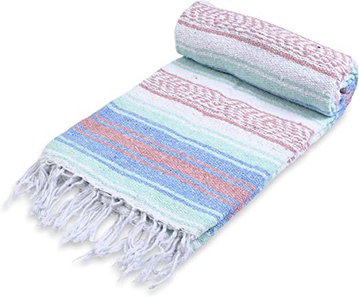 Amazon.com: Andrew James Authentic Mexican Blankets - Traditional Handmade Woven Throw Blanket - Perfect for Yoga, Beach, Home Decor, Camping, (Blue Waters): Home & Kitchen