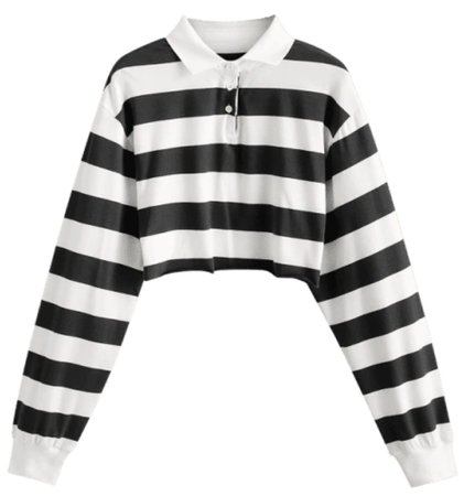 Zaful contrast striped crop half button sweatshirt