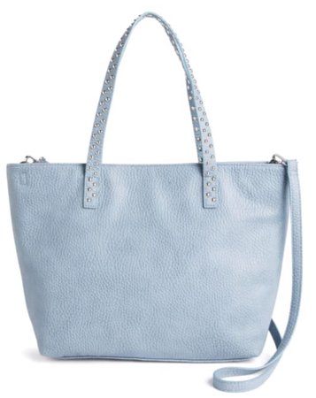 light blue leather tote