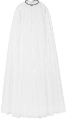 Brie Crystal-embellished Swiss-dot Tulle Cape - White
