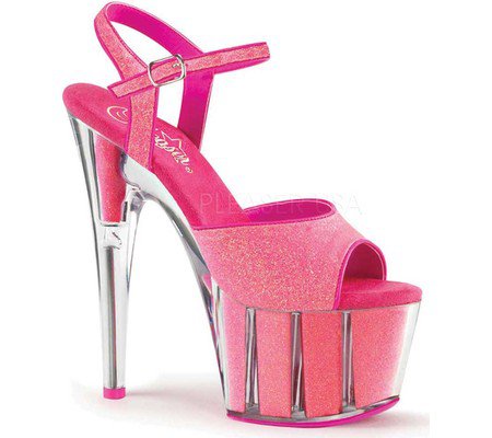 Womens Pleaser Adore 709G Ankle-Strap Sandal - Neon Pink Glitter/Neon Pink Glitter - FREE Shipping & Exchanges
