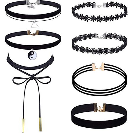 Amazon.com: Outus 8 Pieces Choker Necklace Set Stretch Velvet Classic Gothic Tattoo Lace Choker Necklaces, Black: Arts, Crafts & Sewing