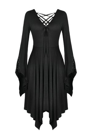 Reagan Witchy Hem Black Long Sleeve Gothic Dress by Dark in