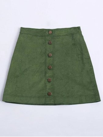 [45% OFF] 2018 Button Up Mini Corduroy Skirt In GREEN L | ZAFUL