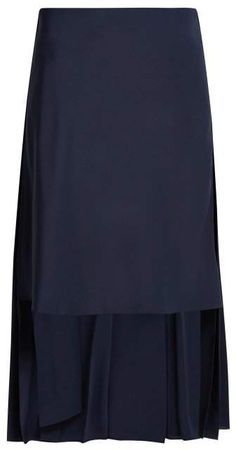 Pleated Silk Midi Skirt - Womens - Navy