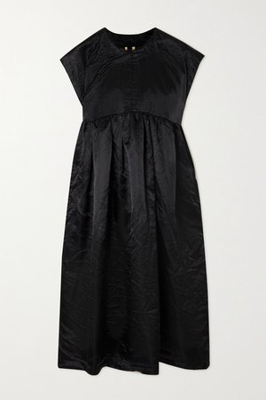 Crinkled-satin Midi Dress - Black