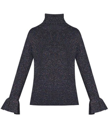 Veronica Beard Berg Metallic Shimmer Turtleneck Black Sweater