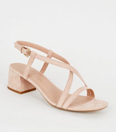 Wide Fit Pale Pink Suedette Strappy Low Heel Sandals | New Look