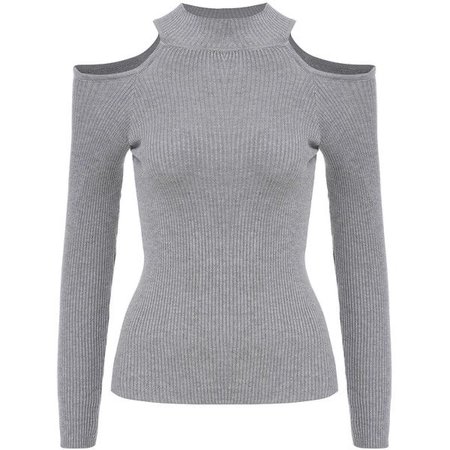 Mock Neck Open Shoulder Grey Sweater ($14)