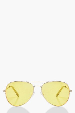 Yellow Lens Aviator Fashion Sunglasses | Boohoo