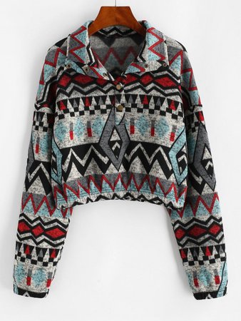 [32% OFF] [POPULAR] 2020 ZAFUL Drop Shoulder Snap Button Tribal Print Sweatshirt In MULTI-A | ZAFUL