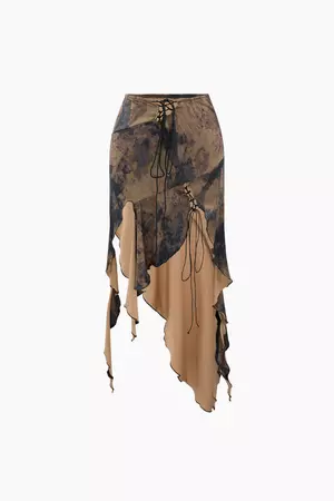 Tie Dye Asymmetric Ruffle Hem Skirt – Micas