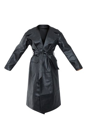 Black Faux Leather Oversized Midi Coat | PrettyLittleThing