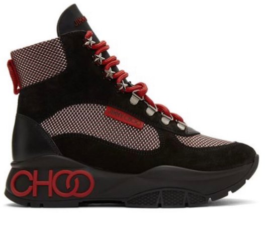 jimmy choo black and red Inca boots