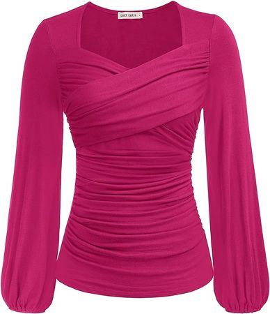 Amazon.com: GRACE KARIN Women's Ruched Blouse Elegant Wrap Tops V Neck Long Sleeve Slim Fit Top : Clothing, Shoes & Jewelry