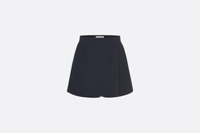 Wrap-Front Shorts Pants Navy Blue Light Wool and Silk