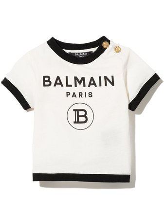 Balmain Kids Logo Print Contrasting Trim T-shirt - Farfetch