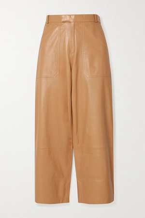 Cropped Leather Straight-leg Pants - Sand