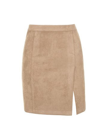 'MOVES' Tan Suedette Front Split Mini Skirt