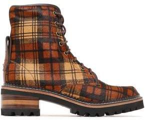 Leather-trimmed Checked Calf Hair Ankle Boots