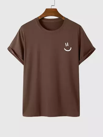 Men's Cartoon Smile Face Printed Basic Short Sleeve Crew Neck 100% Cotton Summer T-shirt In BLACK | ZAFUL 2023