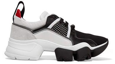 Jaw Mesh And Suede-trimmed Leather, Neoprene And Rubber Sneakers - Black