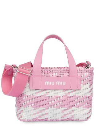 Shop pink Miu Miu woven gingham tote bag with Express Delivery - Farfetch