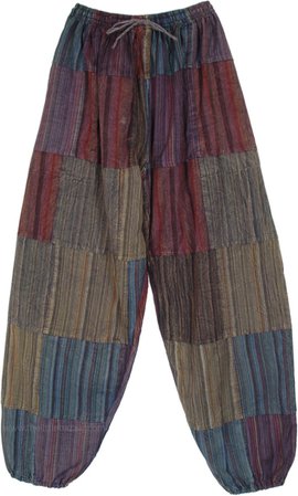 Arabian Nights Striped Patchwork Harem Pants | Multicoloured | Split-Skirts-Pants, Patchwork, Stonewash, Pocket, Yoga,Striped, Bohemian