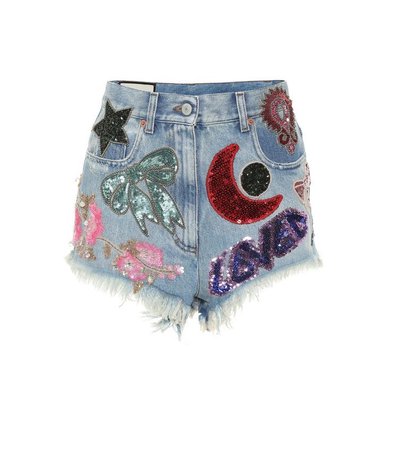 Sequinned Denim Shorts - Gucci