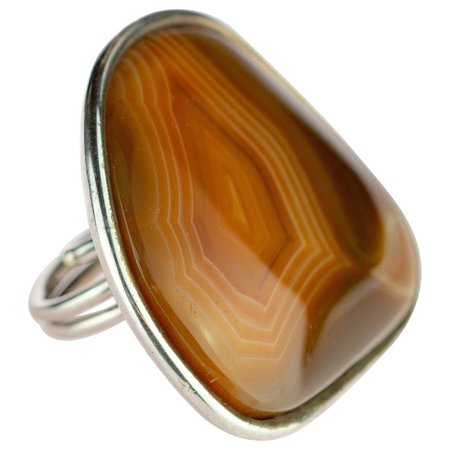 Agate Natural Color Brown Raw 925 Sterling Silver Handmade Vintage Cocktail Ring For Sale at 1stDibs