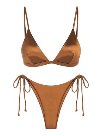 ZAFUL High Cut Cheeky Shiny Silky Tie Side Bikini Swimwear In DEEP GREEN | ZAFUL 2023