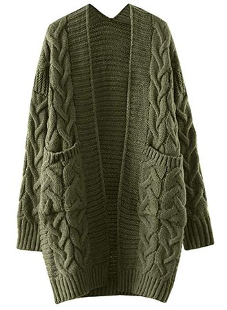 Doballa Women's Chunky Boyfriend Open Front Long Sleeve Cable Knit Aran Twisted Cardigan Sweaters Coat With Pockets at Amazon Women’s Clothing store: