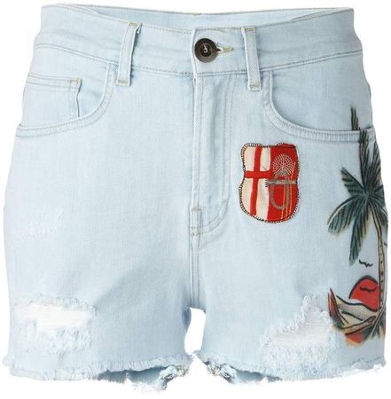 beach patch denim shorts