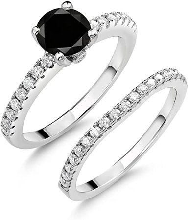 Amazon.com: 925 Sterling Silver Women Wedding Engagement Ring Band Bridal Set Round Black Diamond and Gem Stone King Created Moissanite (GH) (1.54 Cttw) : Clothing, Shoes & Jewelry