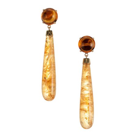 Peter Suchy 49.47 Carat Citrine Yellow Gold Dangle Earrings For Sale at 1stdibs