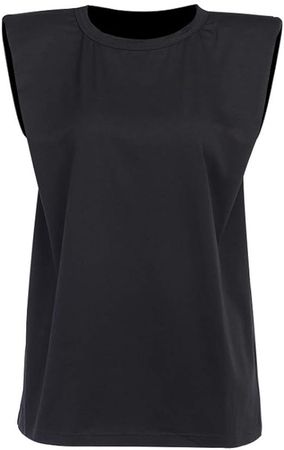 Cresay Women's Shoulder Pad Loose Sleeveless Blouse Shirts Tank Tops at Amazon Women’s Clothing store