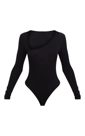 Black Asymmetrical Jersey Thong Bodysuit | PrettyLittleThing USA