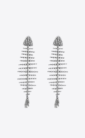 ‎Saint Laurent ‎SMOKING Fish Earrings In Silver Tone Metal With White Crystals ‎ | YSL.com