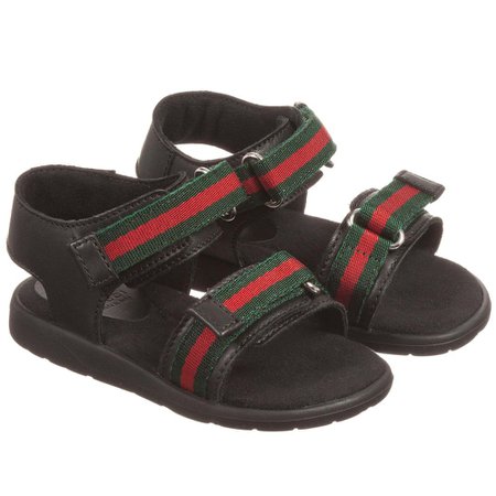 Gucci - Black Leather & Web Sandals | Childrensalon