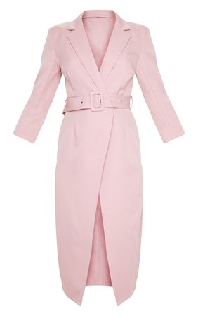 Dusty Pink 3/4 Sleeve Belted Midi Blazer Dress | PrettyLittleThing USA