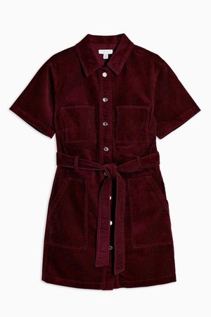 Berry Corduroy Short Sleeve Shirt Dress | Topshop