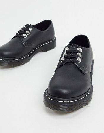 Dr Martens 1461 hardware 3 eye flat shoes in black | ASOS
