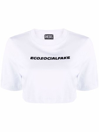 Shop Diesel Ecosocialfake print cropped T-shirt with Express Delivery - FARFETCH